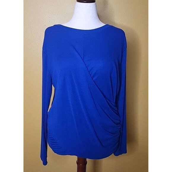 Amazon Royal Blue Large Womens Shirred Waist Draped Long Sleeve Shirt Navy Blue - Picture 1 of 8